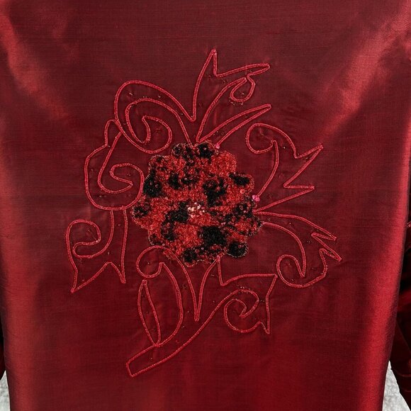 Tunique Nights Large Unisex Red Silk Blend Beaded Embroidered Lined Coat Vampire - Picture 9 of 15